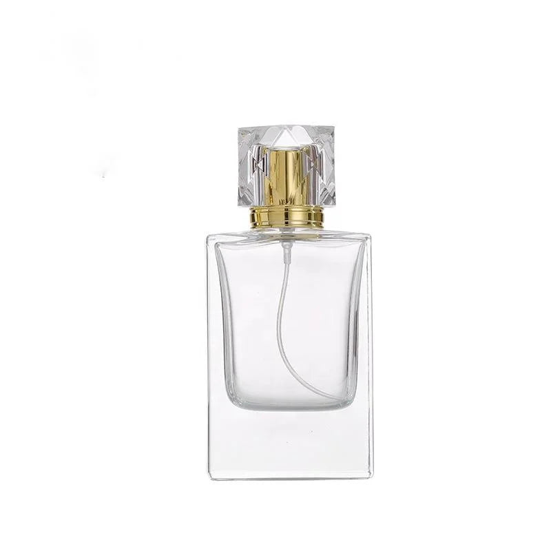 Wholesale 50ml Square Thick Bottom Transparent Screw Mouth Spray Glass Perfume Bottle