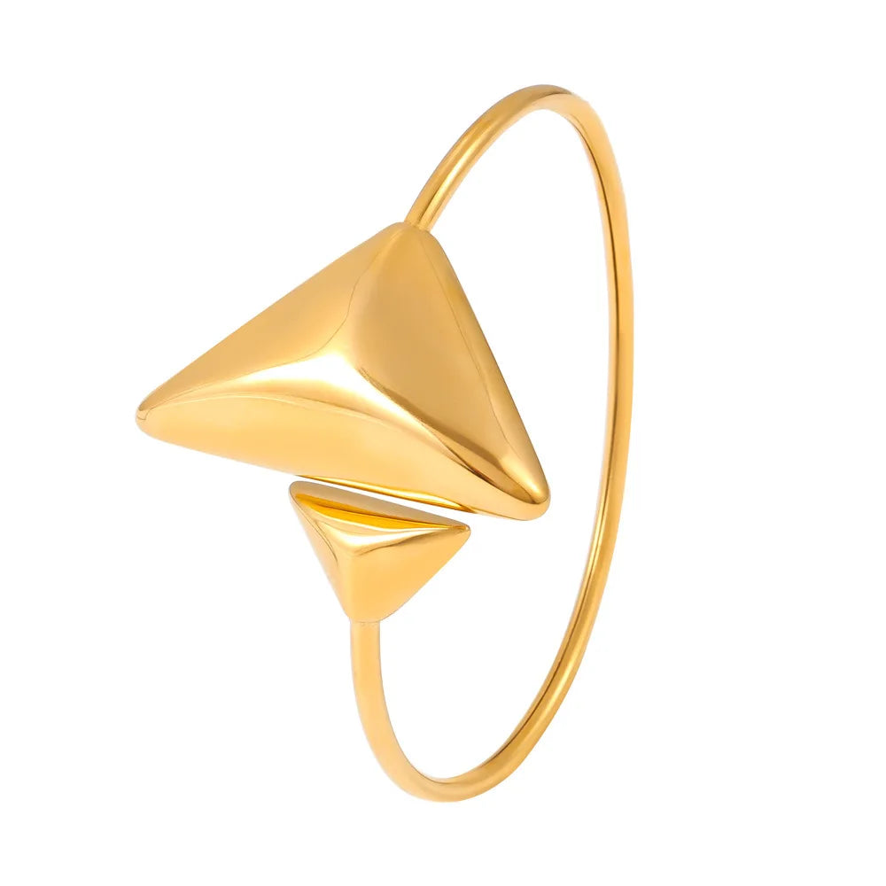 Stainless Steel Non Tarnish Jewelry 18k Gold Plated Minimalist Spring Sized Triangular Opening Bracelet YF6112