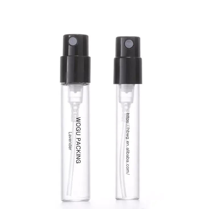 Custom logo Black Top  clear Color 2ml Mini Crimped Neck Perfume Spray Tester Small Glass Vials Wholesale