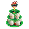 Huancai American Football Party Cake Stand Rugby Design 3 Tier Cupcake Stand Dessert Tower for Kids Boys Birthday Party Supplies