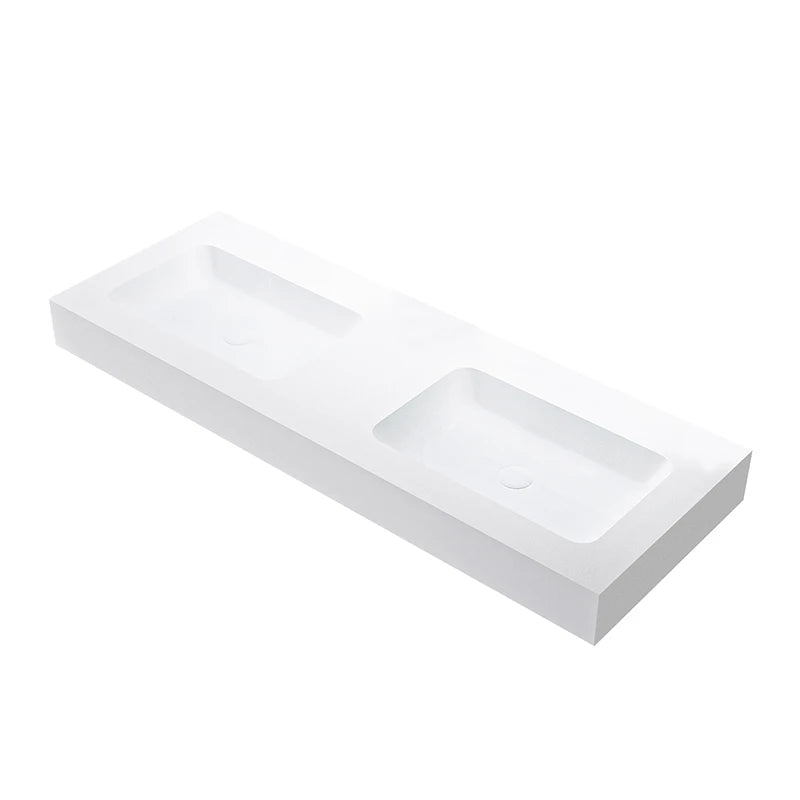 Italian Design Modern Solid Surface Bathroom Vanity Matte-Finished Artificial Stone Double Wall-Hung Wash Basin for Indoor Use