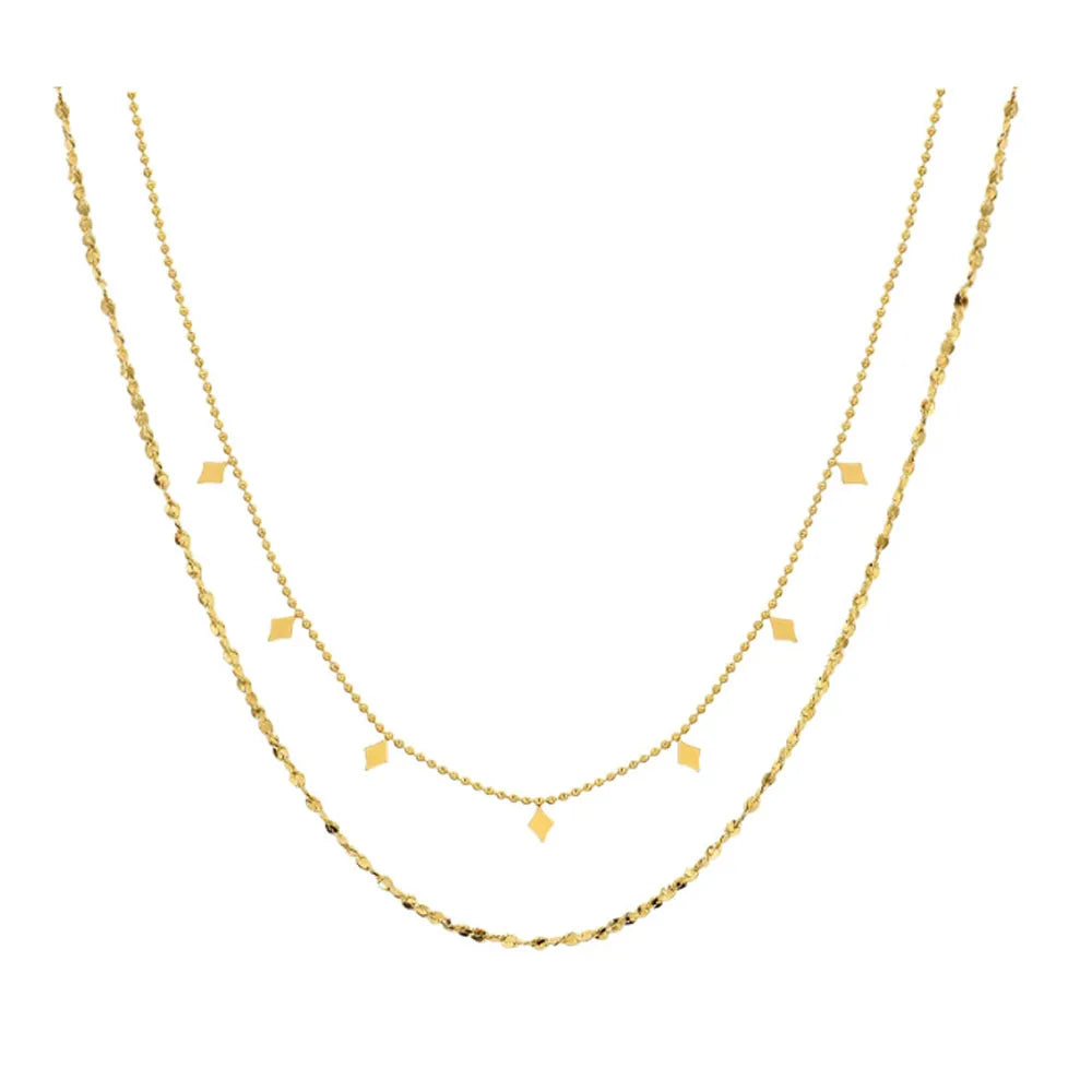 Women Fashion Minimalist Stainless Steel 18k Gold Plated Double Layered Necklace Layer Jewelry Set Female