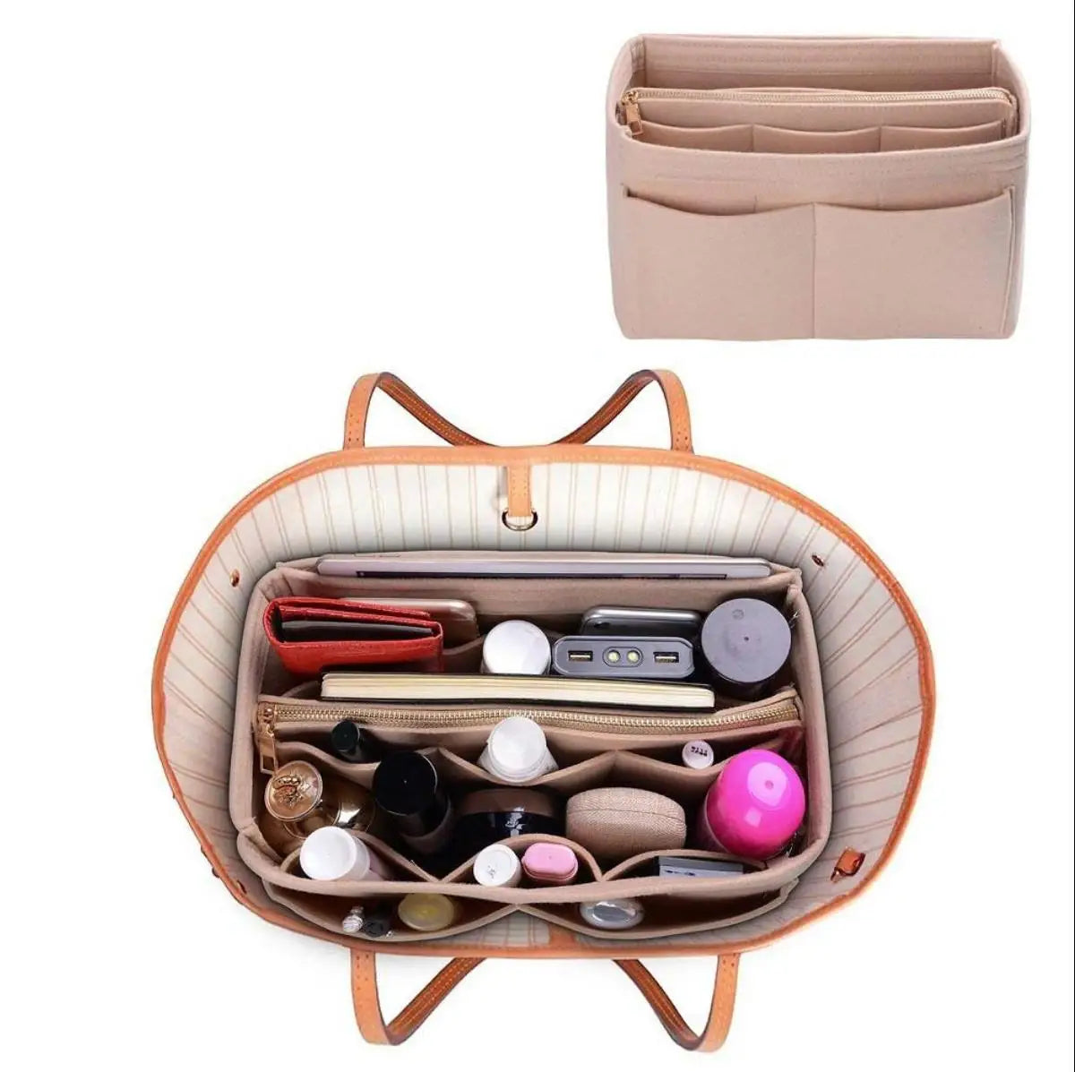 Polyester Fashion Purse Organizer Insert Bag with Zipper Closure Tote Shaper for Speedy Neverfull Tote (Model WS0003)