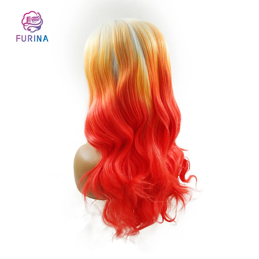 Furina Synthetic Wigs for Black Women Popular Red Color 26 Inch Lace Closure Heat Resistant Fiber Wigs for Women