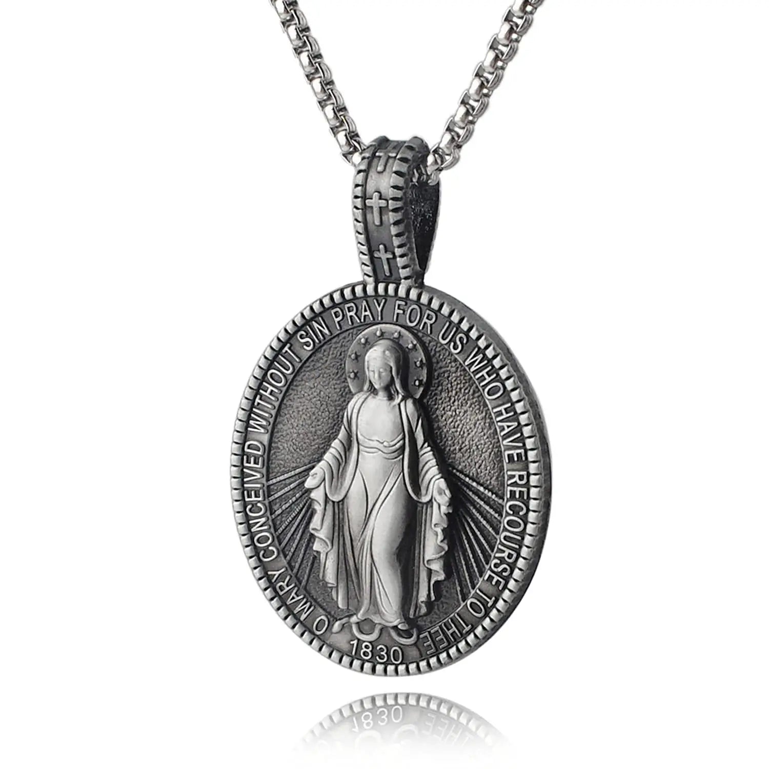 Euro-american Virgin Mary Zinc Alloy Religious Pendant Hip Hop Punk Goth Strand Snake Bone Chain Neutral Color Necklace