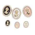 5cm 3cm Black White Pink Enamel Embossed Beauty Head Charms Flat Back Alloy Ornaments with Pearls Beads
