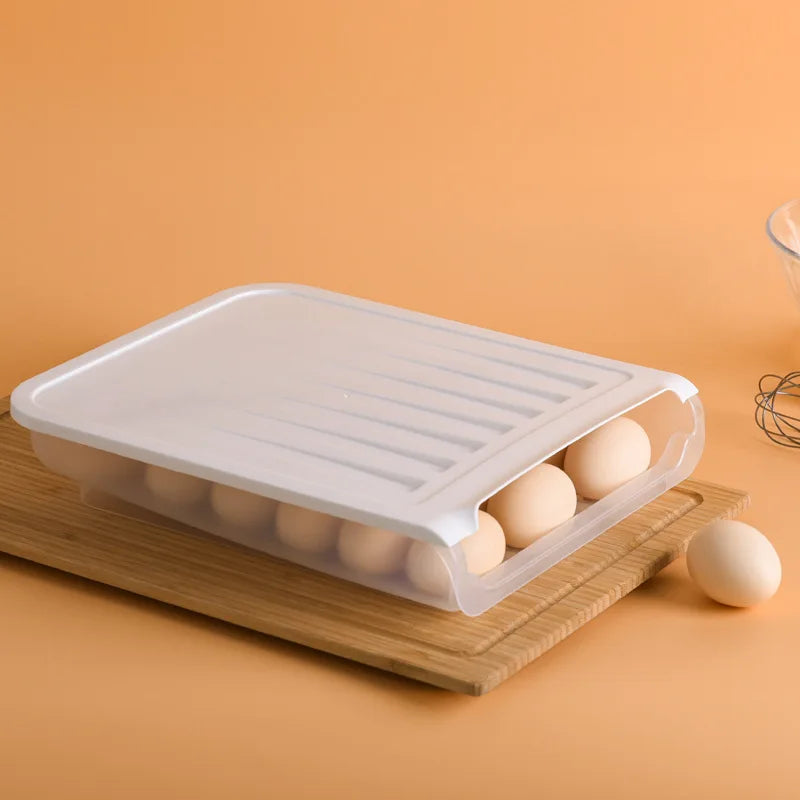Epsilon Auto Scrolling Egg Storage Holder Eggs Storage Rack Refrigerate Food Savers Eggs Plastic Space Saver Organizer Container