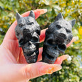 Wholesale Natural Crystal Carvings Black Obsidian Wolf with Skulls Figurine Crystal Animal for Home Decoration