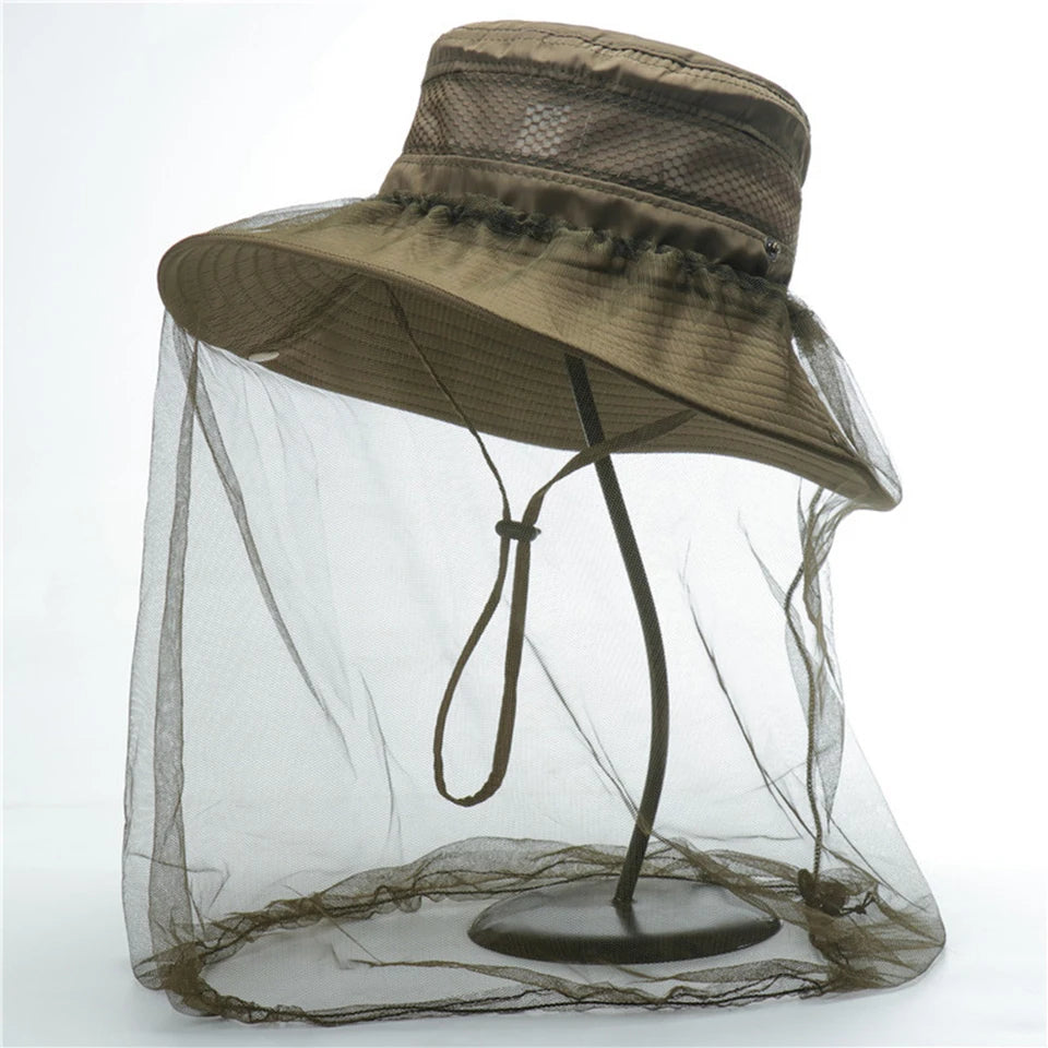 Quick-Dry Anti-Mosquito Insect Repellent Net Sunshade Foldable Face Protector Outdoor Hiking Travel Made Durable Polyester