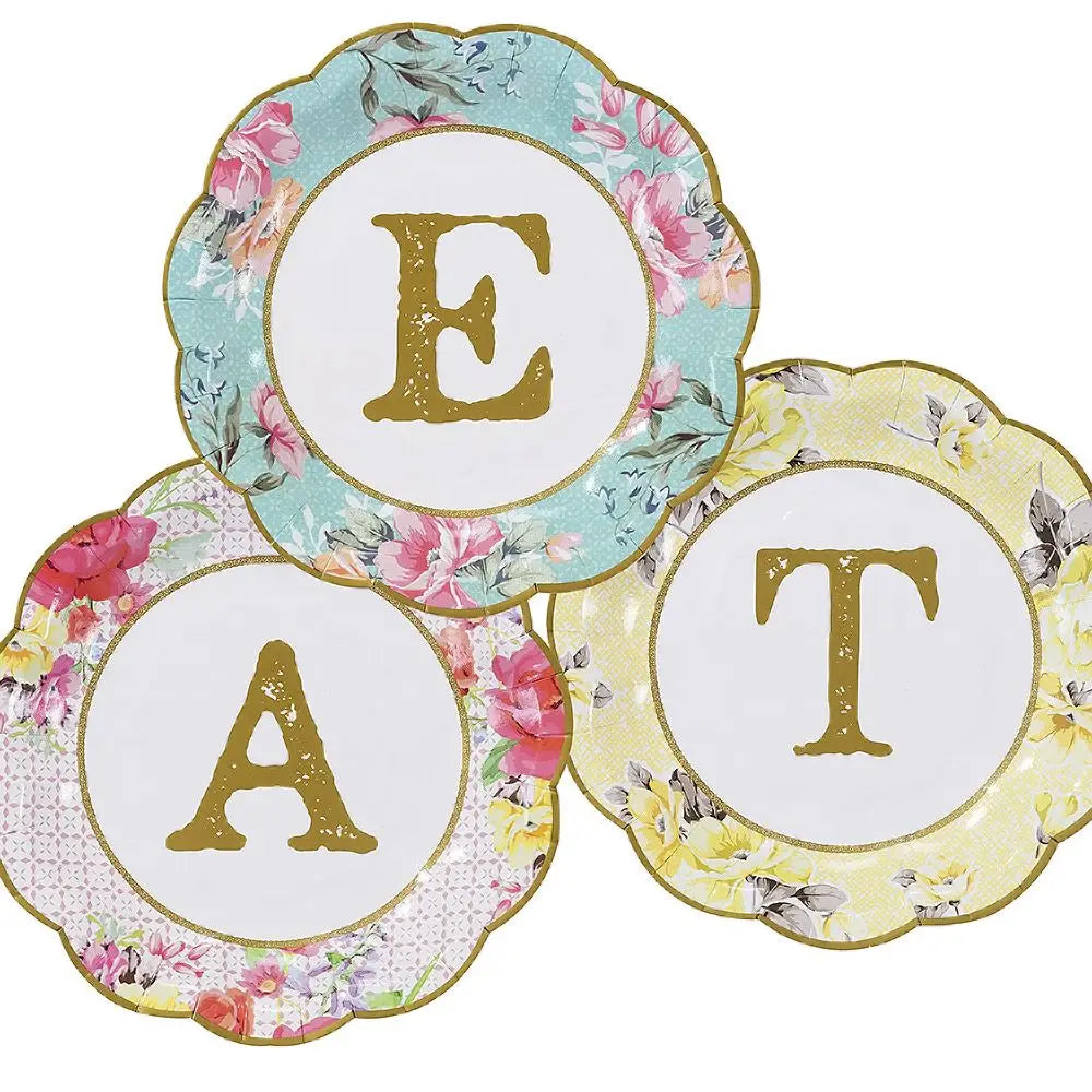 Vintage Initial Afternoon Tea Party Plate 7 Inch 18cm Food Grade Paper Hot Stamped Heavy-duty Festivals Parties Supplies