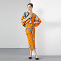 Wholesale Bohemian Pleated Knee-Length Chiffon Women's Evening Dress Floral Print Long Sleeves Natural Waistline 100% Polyester