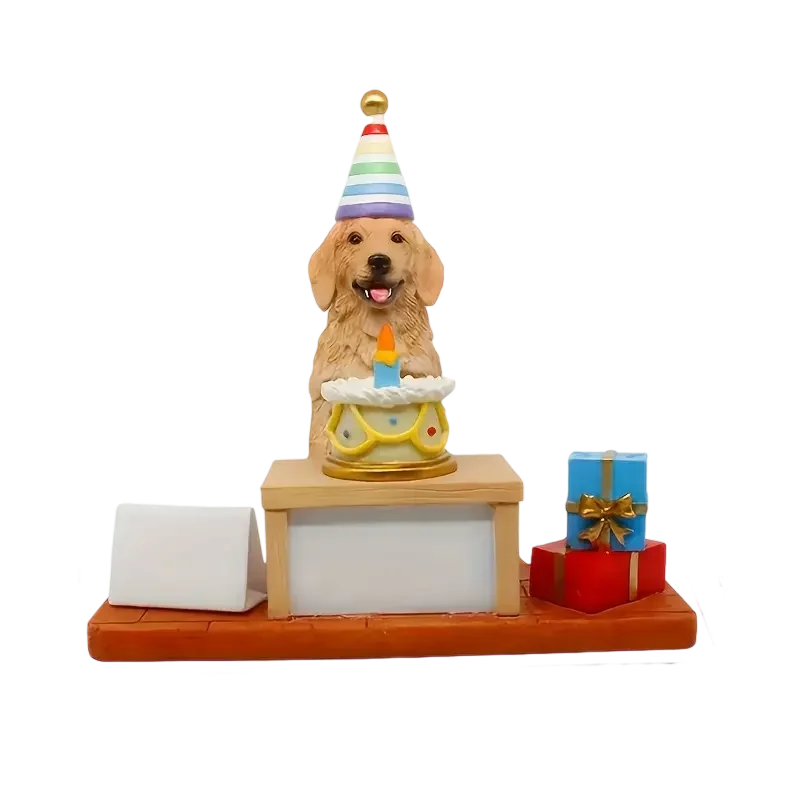 Hot Sale Handmade Hand-painted Christmas Dog Resin Statue Colorful Party Hat Cute Pet Memorial Gift Home Party Decoration Cake