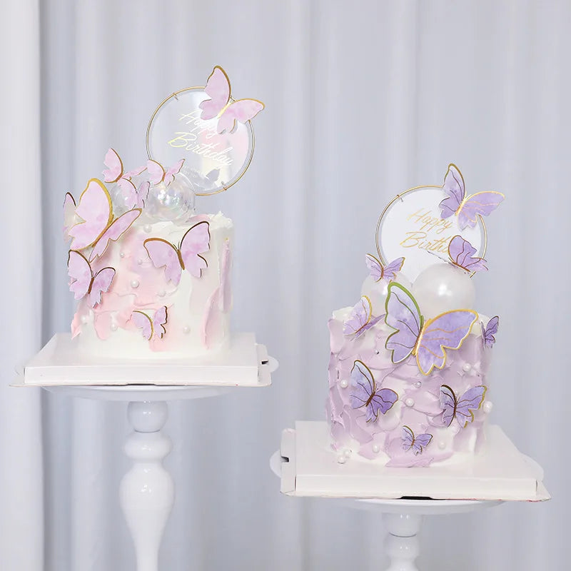 Nicro 10pcs Wedding and Birthday Party Cake Topper Decoration Acrylic Butterfly Cupcake Topper for Kids Birthday Party Supplies