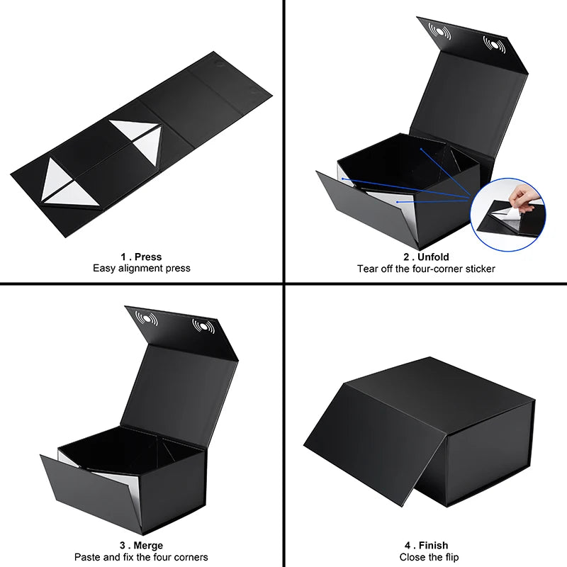 Wholesale  Luxury Black Magnetic Cardboard Paper Boxes Flat Boxes Hat Boxes