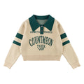 Customized Logo Crop Boxy Ladies Casual Long Sleeves Polo Sweater Jacquard Pullover Knitwear Cotton Knitted Sweater for Women