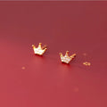 Wholesale Cubic Zirconia Crown Shape Small Ear Studs Earrings Gold Plated 925 Sterling Silver Fashion Jewelry for Women Girls