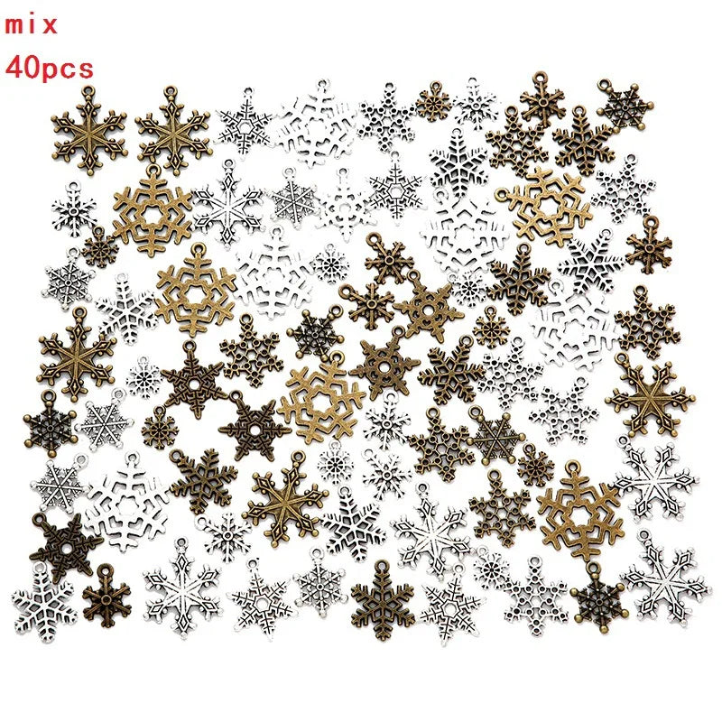 YuenZ 40pcs/bag Mix Metal Zinc Alloy Christmas snowflakes Charms Fit Jewelry Pendant For DIY Necklace Bracelet Jewelry Making