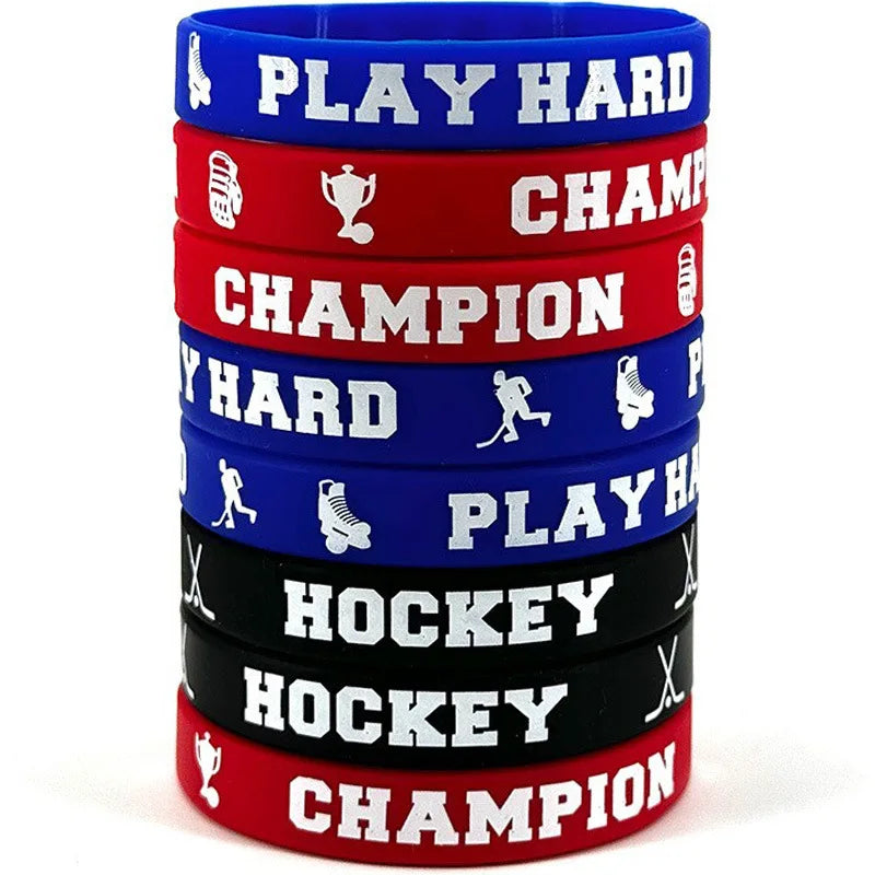 Factory Price Custom Logo Silicone Wristband Rubber Bracelet for School Sport Meetings Hockey Team Events Champion Gift Stocks