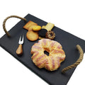 Personalized Restaurant Hotel Coffee Slate Serving Tray Stand with Hemp Rope Rectangle Slate Black Food Tray