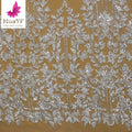 HY1852 New Design Silver White 3D Pearl Bead Mesh Lace Embroidery Sequins Women's Party Dress Costume Fabric Decoration Wedding