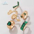 Fashion Hot-Sale Green Crystal Heart Ring Women Snake Ring Set