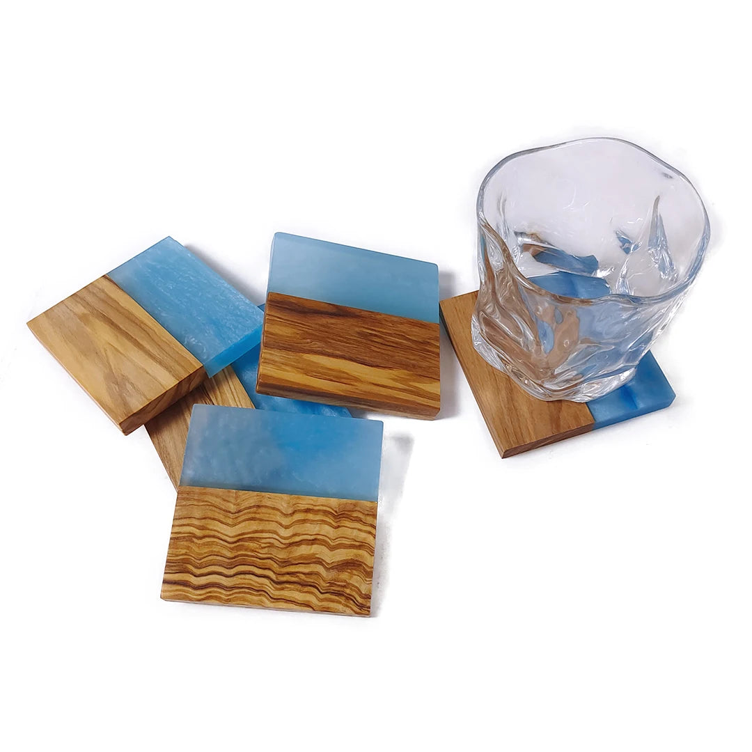 Olive Wood Square Coasters with Epoxy Resin Edge 8*8*1cm Mini Olive Wood coaster