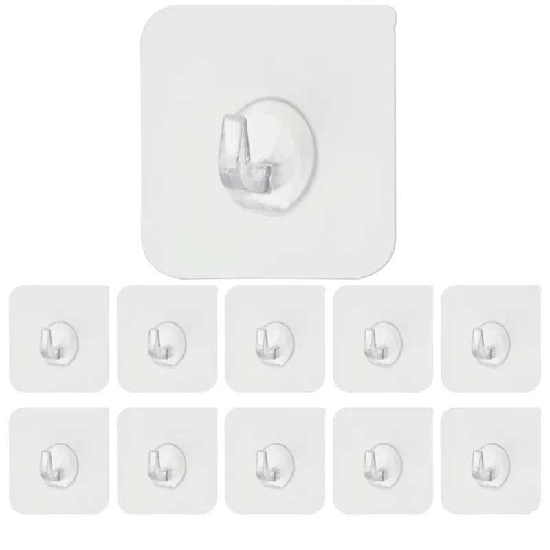 Transparent Plastic Adhesive Wall Hooks Self-Adhesive Clear Sticky Towel Hook Wall Hangers