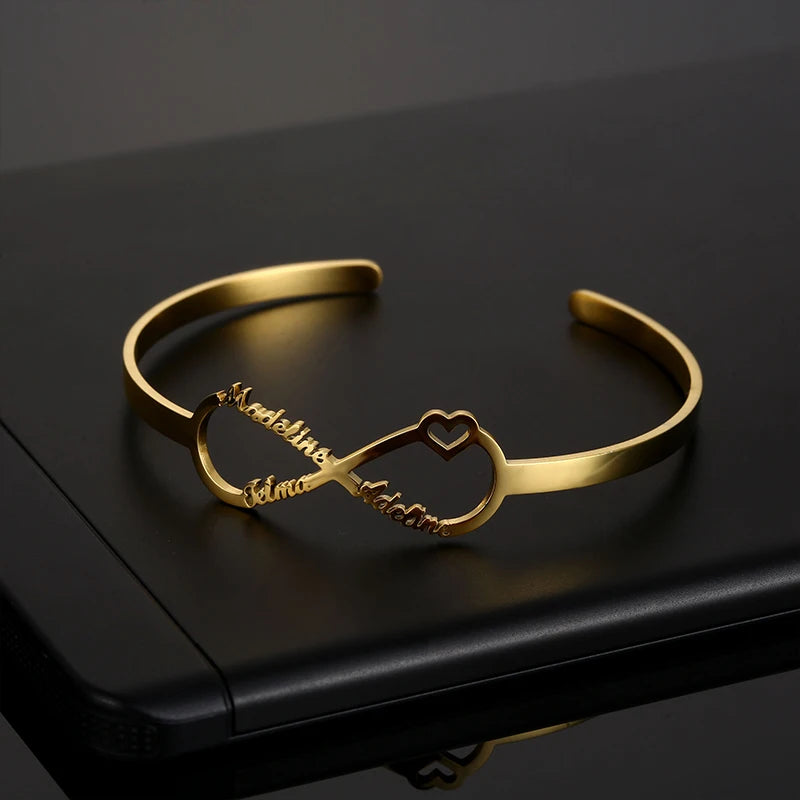 New North Personalized Custom Name Cuff Bracelets Stainless Steel Jewelry DIY Gift Custom Infinite Timeless Name Bracelet