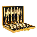 24pcs Stainless Steel Silverware Cutlery Set Gold Plated Flatware with Mirror Polish for Weddings MegaBDM