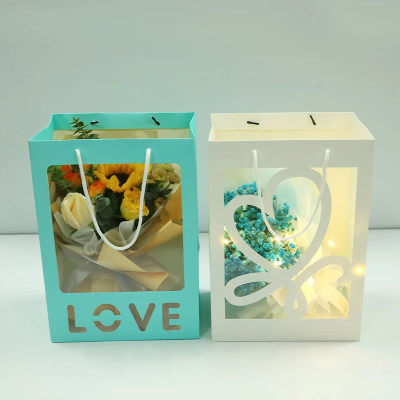 Custom Luxury Packaging Gift Carry Transparent Paper Bag Boutique Packing Bag with Window