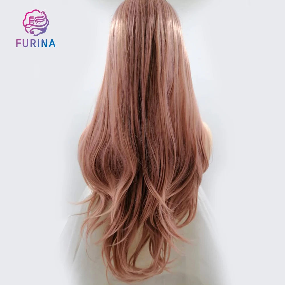 Furina Popular Pink Colored Synthetic Lace Wig Heat Resistant Fiber Wholesale Synthetic Wigs for Women