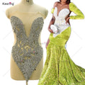 WDP-432 Newest Silver Rhinestone Bodice Appliques Handmade Bodice Applique Luxury Crystal Applique for Ball