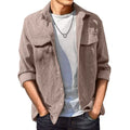 Autumn Mens Corduroy Button Down Shirts Casual Custom Logo Turn Down Collar Plain Long Sleeve Shirts With Flap Pocket