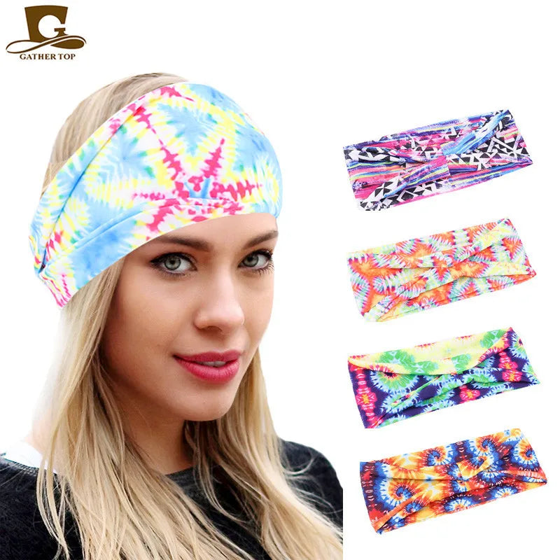 Sports Headband Tie Dyed Yoga Headband Fitness Hair Band Wide Elastic Band for Women Cotton Hair Wrap Ladies Hair Accessories