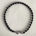 Fashion Silver Plated Brass Heart Clasp Chokers Natural Stone Black Agate  Beaded Short Necklace Jewelry Gifts
