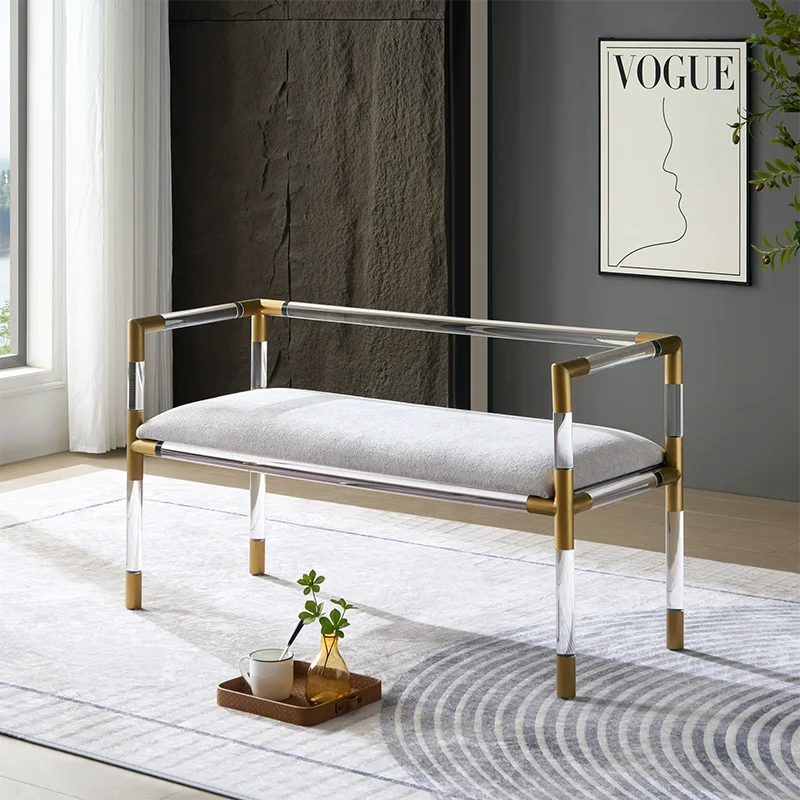 Contemporary Velvet Acrylic Foot Bench Assembled Upholstered Stool & Ottoman for Bedroom Living Room Hotel Apartment