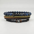 Ilona Men's Nautical Bracelet Set with Black Anchor Charm Sodalite Stone & Braided Leather Beaded Stackable Jewelry Wholesale