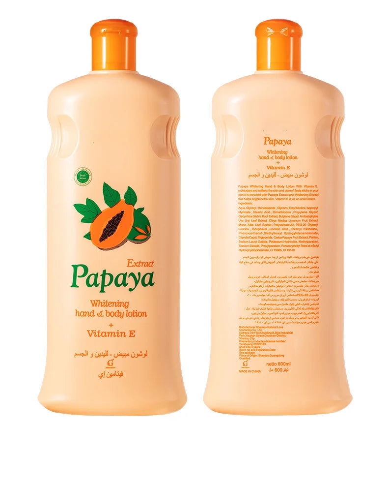 Private Label Radiant 600ML Papaya Body Milk Lotion Hydrating Complexion Fast Absorption for Rough Skin Dark Spots Whitening