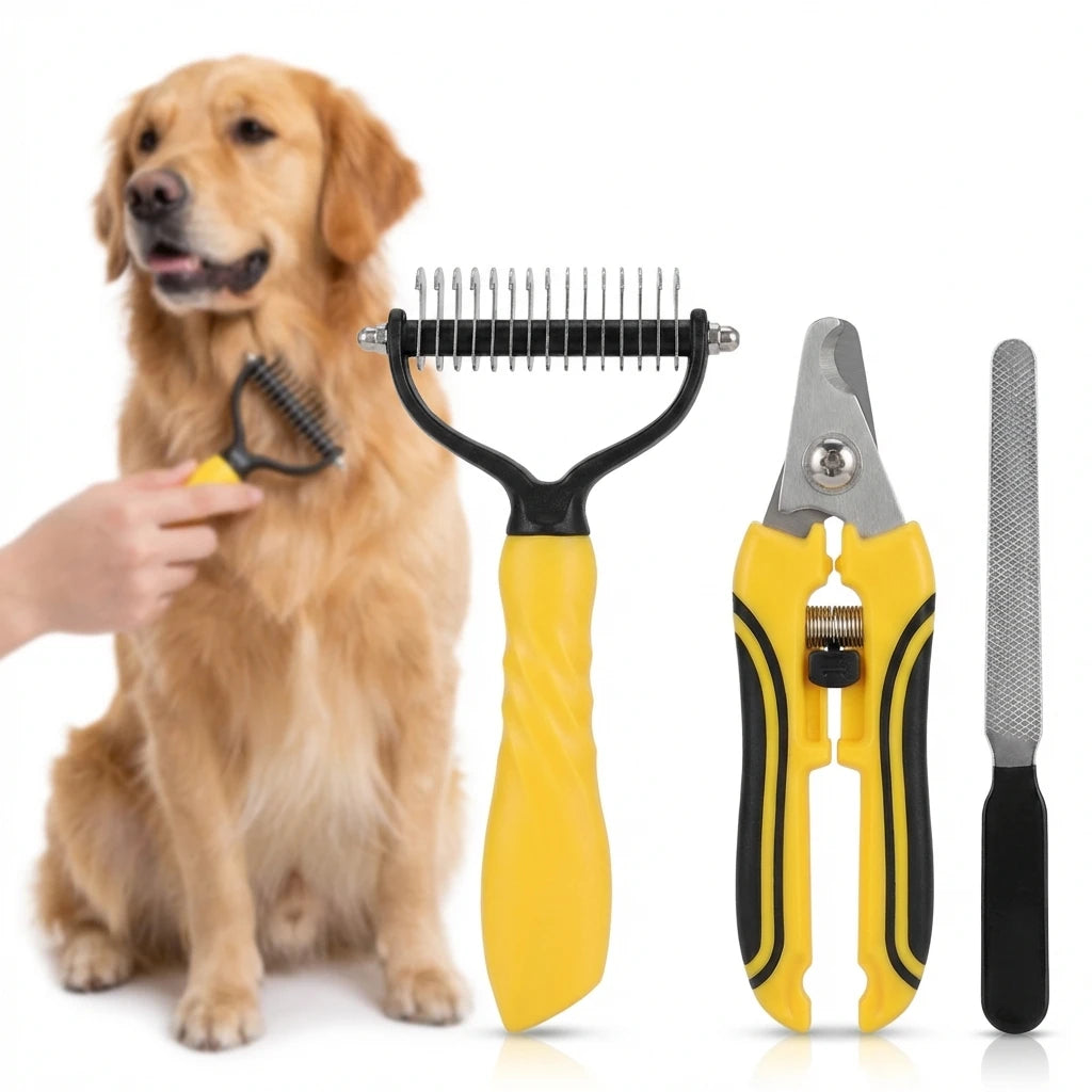 3 Pcs Yellow Professional Dog Nail Clippers - TPR Non-Slip Handle & Pet Nail Trimmer Kit with Pet File (In Stock)