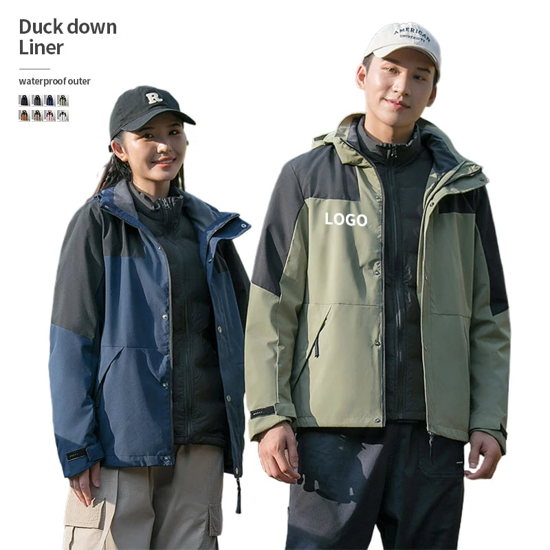 Wholesale Custom Detachable 3 in 1 Waterproof Scratch Resistant Anti Fouling Winter Down Jacket for Men