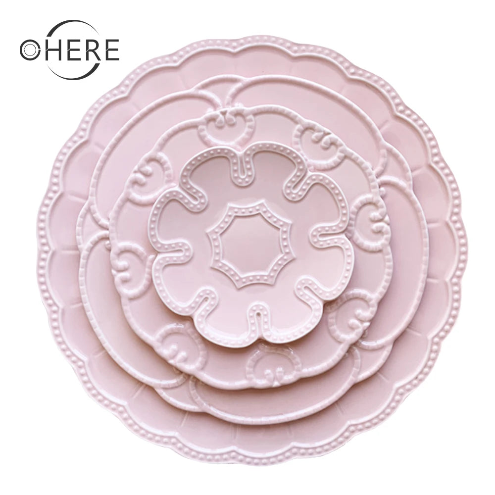 Pink Floral Plate Set Vintage Style Decorative Charger Plate Porcelain Wedding Dinnerware Set for Event&catering&rental