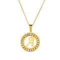 New Fashion Stainless Steel Round Diamond 26 Letter Pendant Necklace Simple Golden English Letter Necklace Jewelry Women