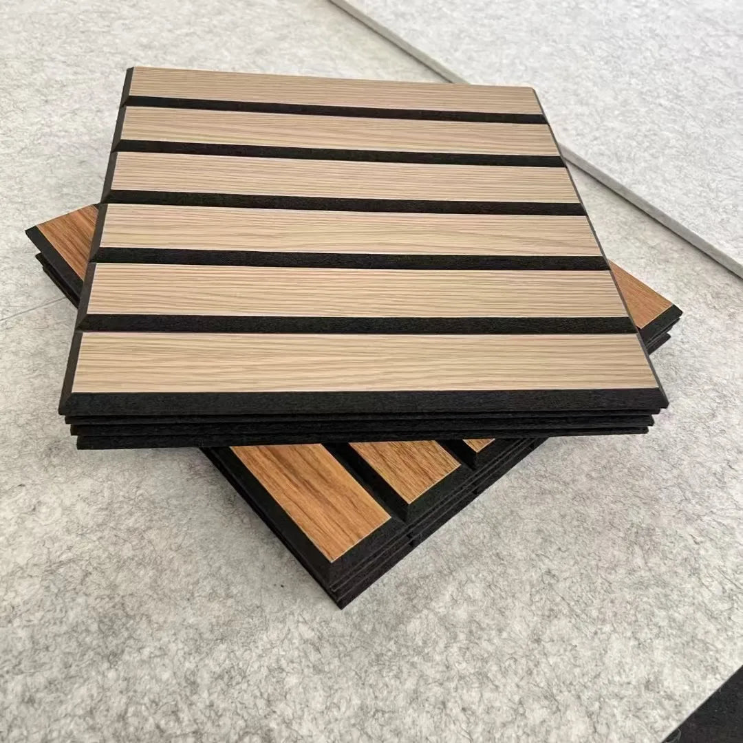 Wood Grain PVC Laminated Polyester Fiber Acoustic Panel Decorative PET Sound Absorbing Board for Wall