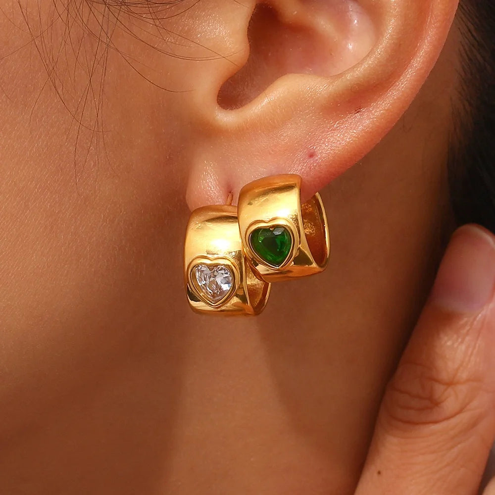 Ins Hot Cadeau Saint Valentin Wide Heart Zircon Earrings Gold Plated Stainless Steel Earings Jewelry Women