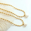 New Arrival 18k Gold Plated Beaded Jewelry Stainless Steel Oval Bead Chain Pearl Pendant Necklace