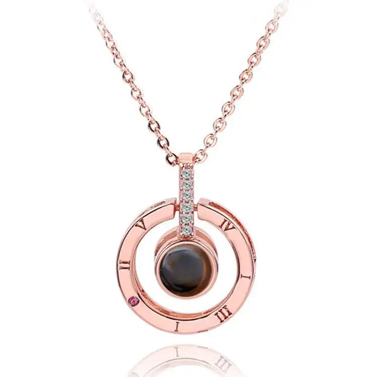 Hidden Camera 100 Language Round Heart Rose Gold Plates Trendy African Charm Chain Crystal Pendant I love U Jewelry Necklaces
