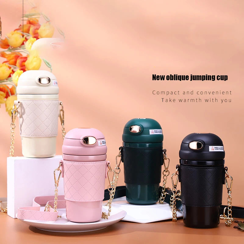 Ladies Luxury Oblique Span Bounce Cover One-button Opening and Closing Water Bottle 304 Stainless Steel New Box Minimalist