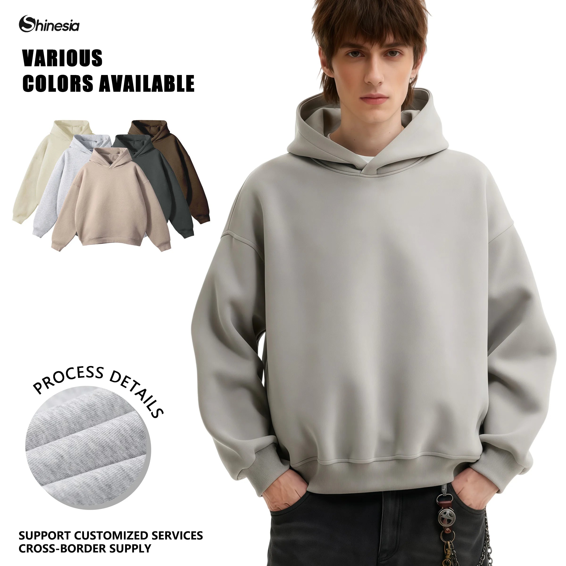 400-450gsm Thick Fleece Polyester Cotton Hoodies Custom 500gsm Men Oversized Acid Wash Distressed Crop Boxy Embroidered Hoodie
