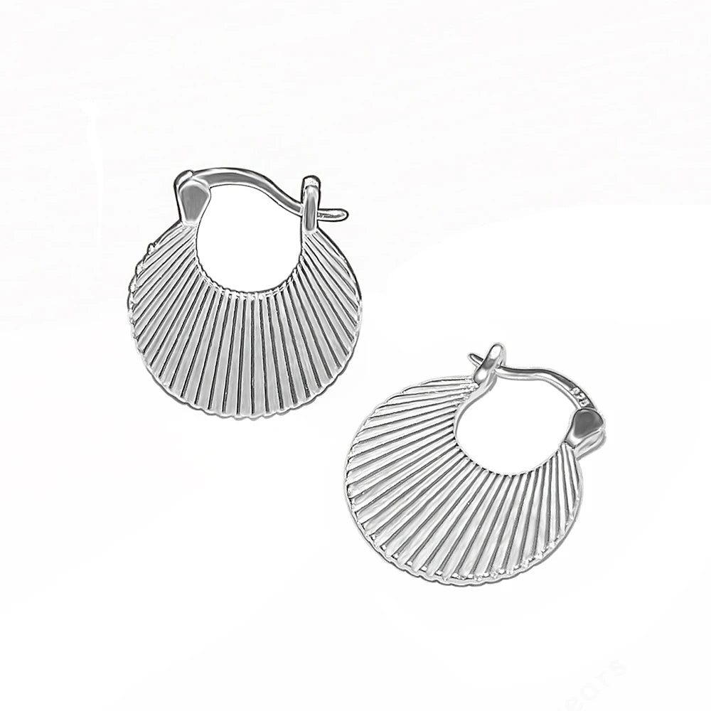 Geometry Folding Handbag Striped Pleated Bohemian Style Women's 925 Sterling Silver Hoop Earrings for Wedding Party Gift MegaBDM