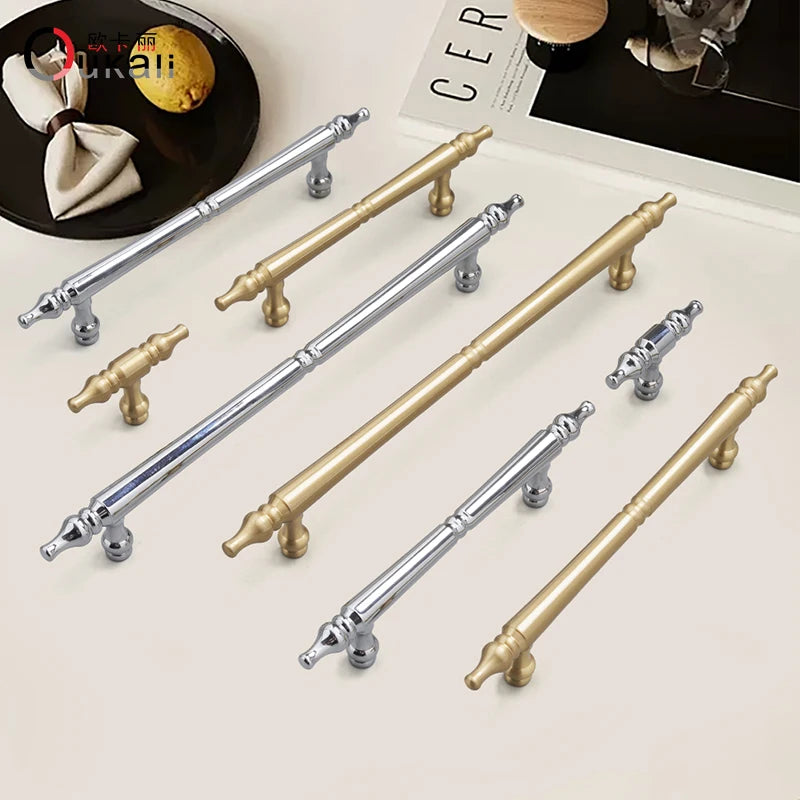 Oukali New Product Golden Brass Chrome Supplier 128mm 192mm T Knobs Kitchen Hardware Furniture Cabinet Brass Handles